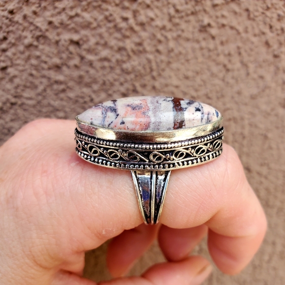 New Pink Brecciated Mookaite 925 Silver Ring. - Picture 9 of 12